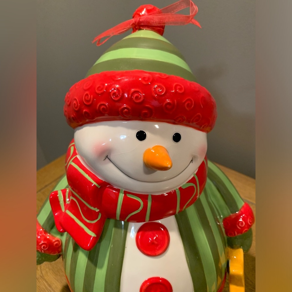 Fitz and Floyd Holiday Folk Snowman Cookie Jar, Great Condition, Adorable! - Picture 3 of 10